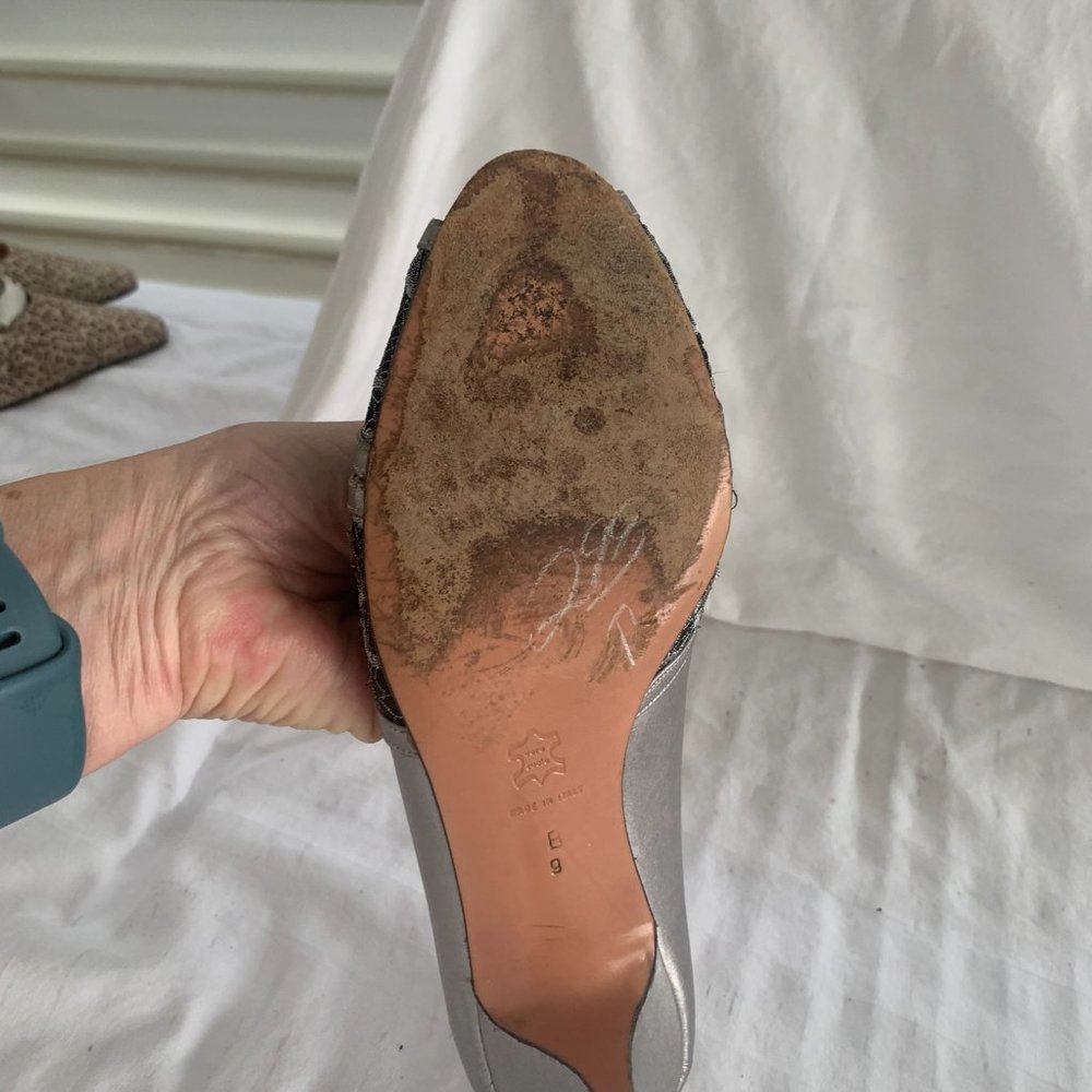 Versani Heels Silver with Mesh Peep Toe Vintage Size 9, Made in Italy - Picture 4 of 14